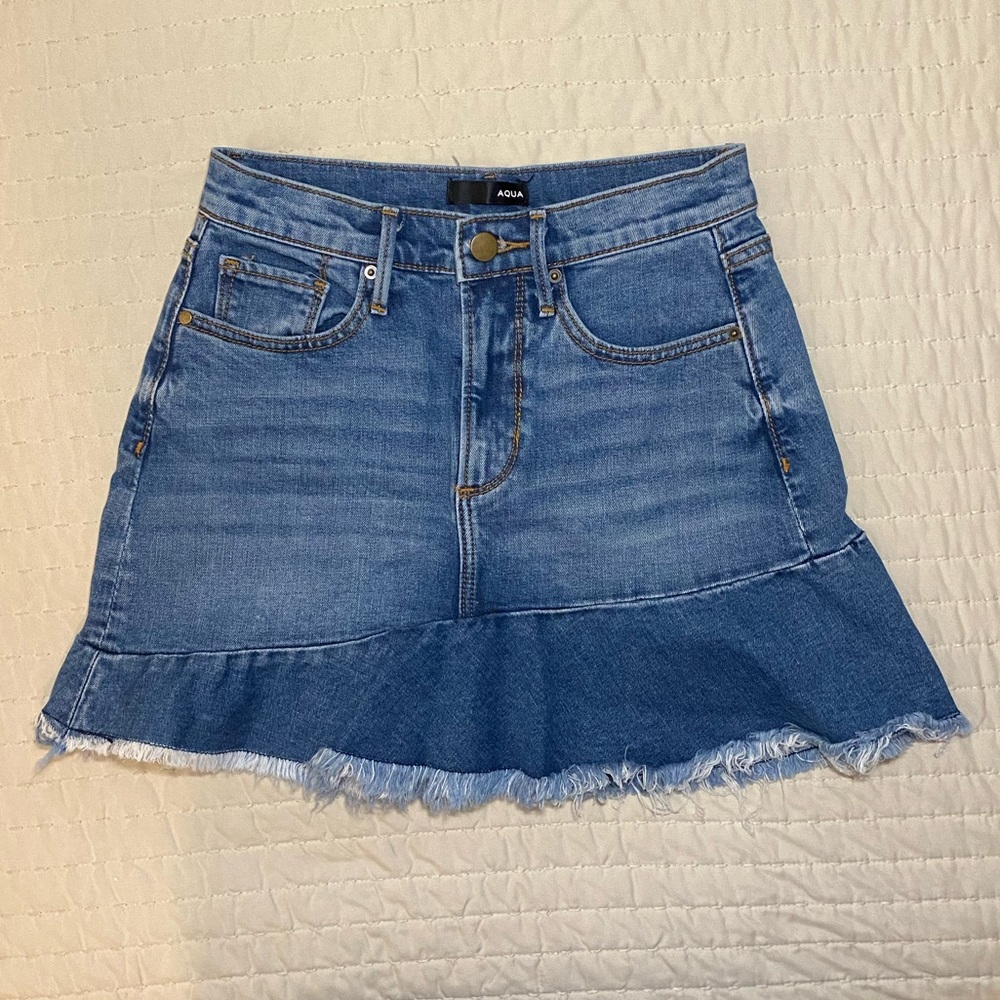 Aqua Jean Mini Asymmetrical Flare Skirt
